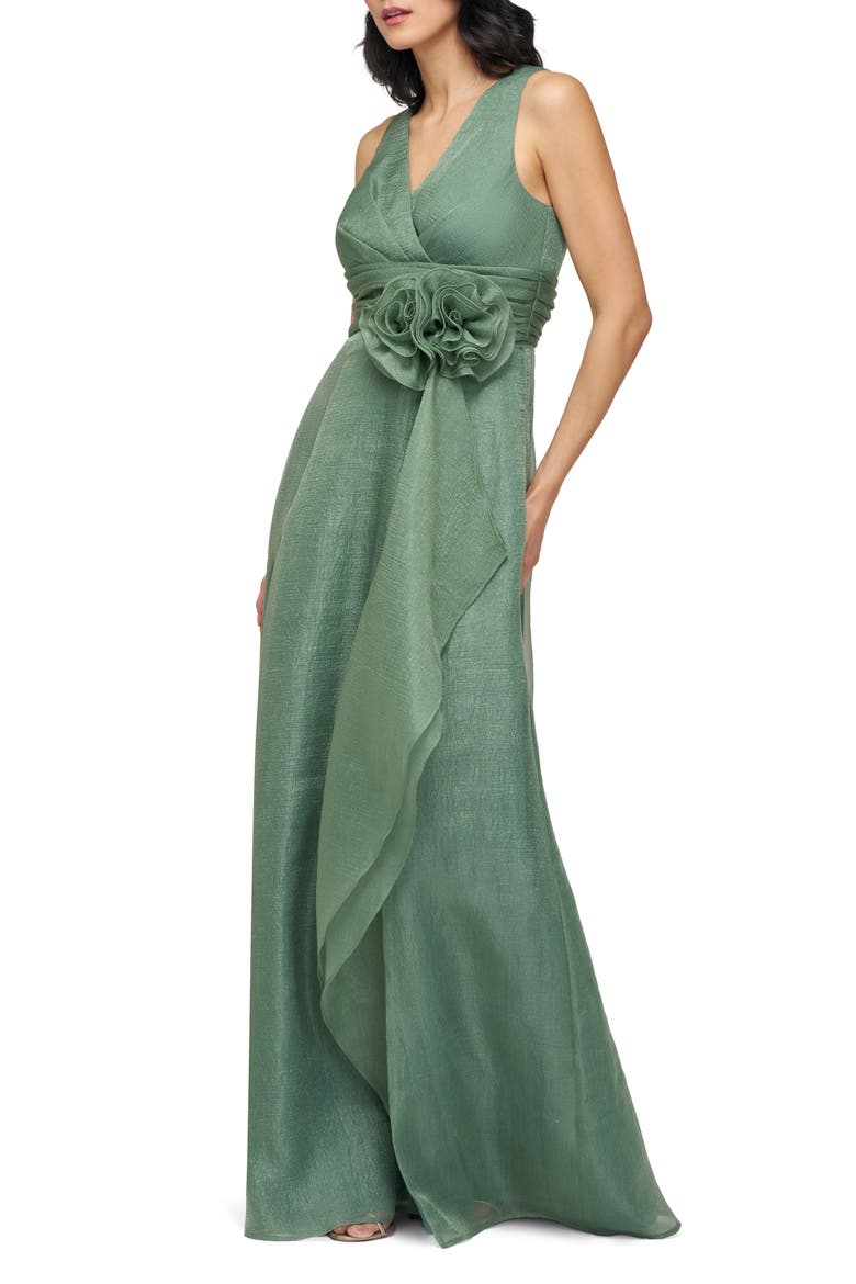Della Rosette Detail Sleeveless Organza Gown, Alternate, color, MALLARD