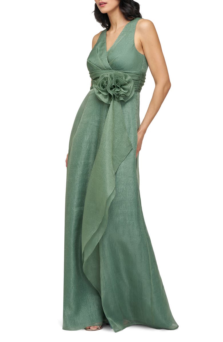 JS Collections Della Rosette Detail Sleeveless Organza Gown, Alternate, color, Mallard