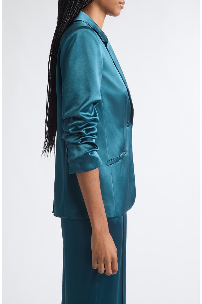 Kylie Ruched Sleeve Satin Blazer, Alternate, color, STORMWATER