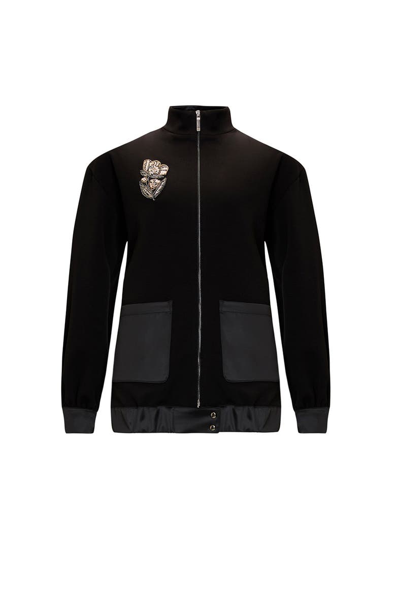 Stone Embellished Regular Knit Jacket, Alternate, color, BLACK