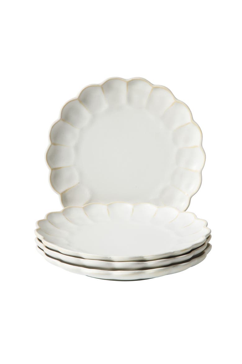 Yuelu Bloom 10.75 Inch Embossed Scallop Dinner Plates Set of 4, Main, color, Jasmine White