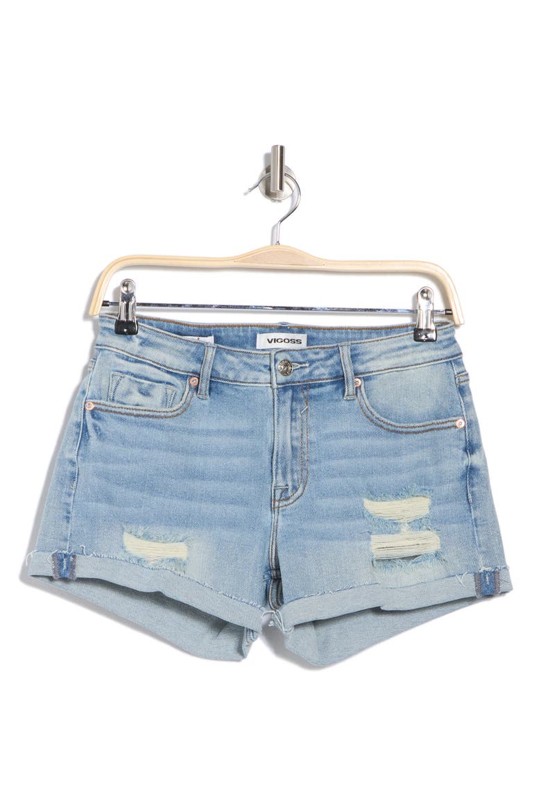Marley Cuffed Ripped Mid Rise Denim Shorts, Alternate, color, LIGHT WASH