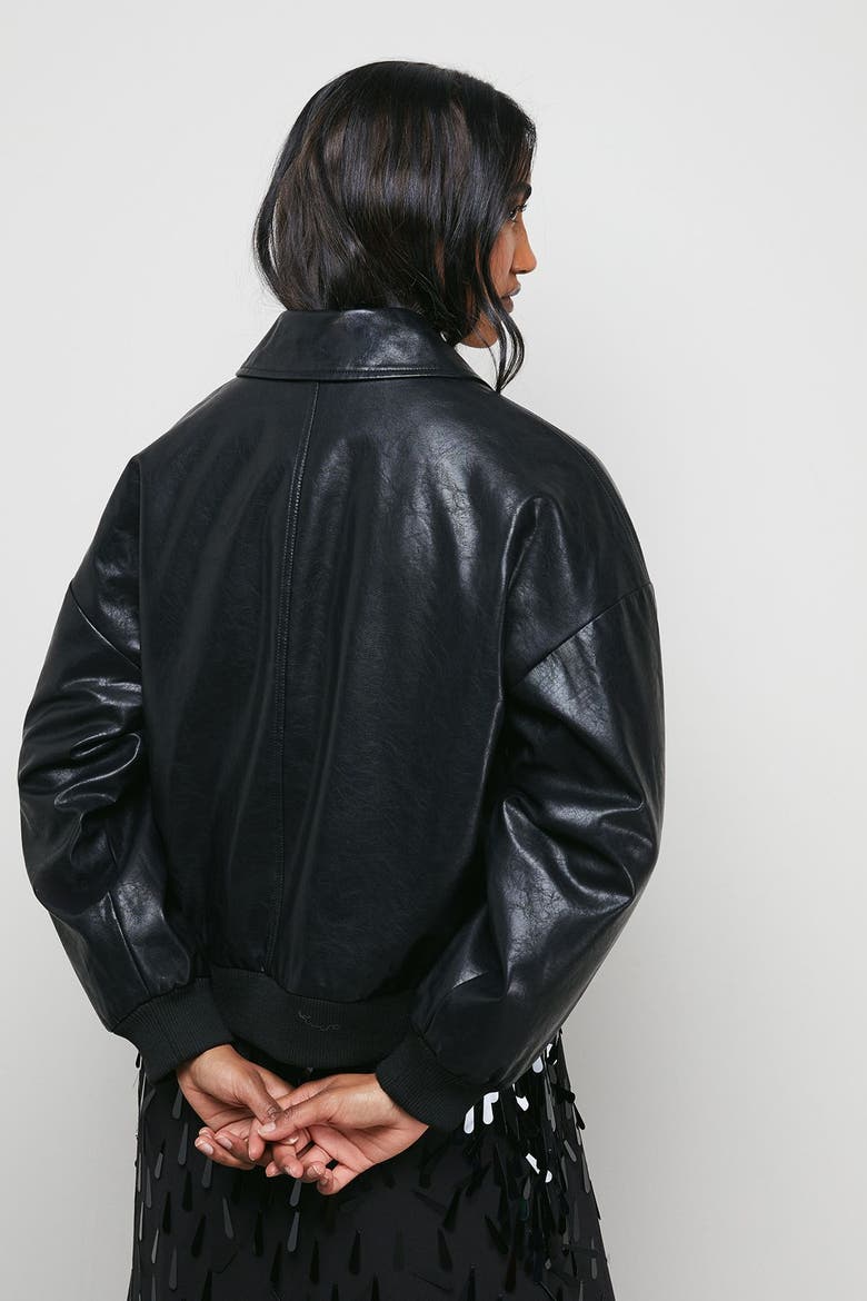 Faux Leather Distressed Bomber Jacket, Alternate, color, Black