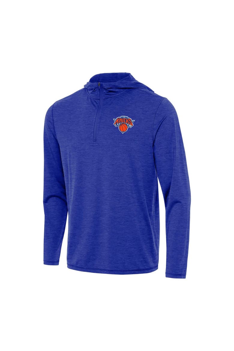 Men's Antigua Heather Royal New York Knicks Tidy Quarter-Zip Hoodie, Main, color, Heather Royal