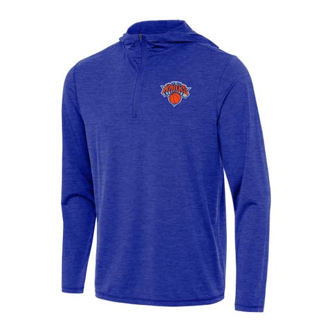 Men's Antigua Heather Royal New York Knicks Tidy Quarter-Zip Hoodie
