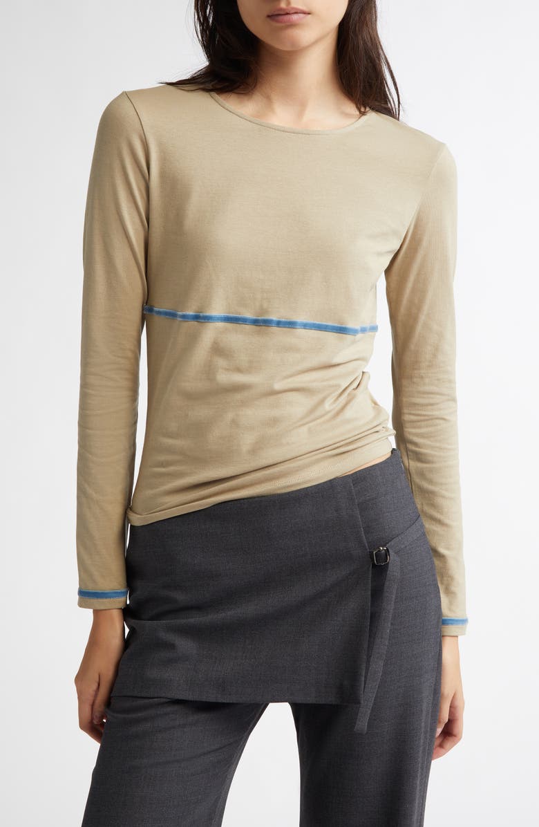 Paloma Wool Velvet Stripe Long Sleeve T-Shirt, Main, color, Beige