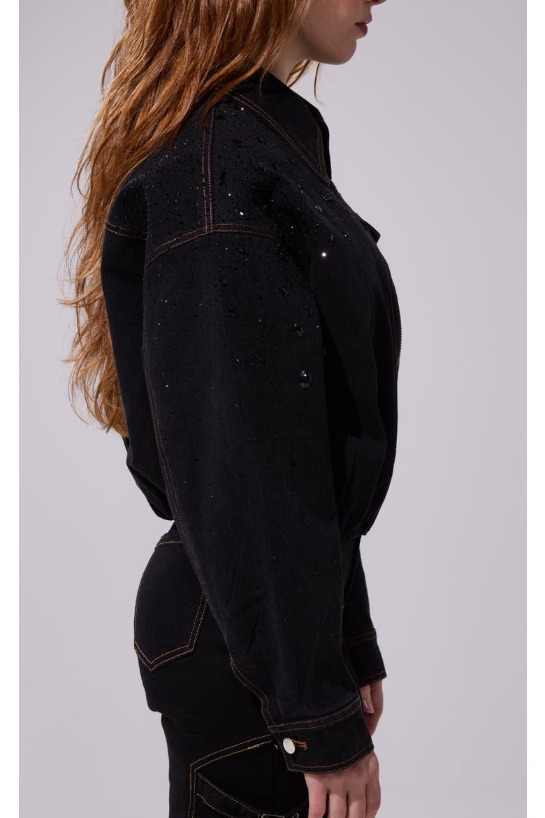 Safina Embellished Denim Jacket, Alternate, color, BLACK