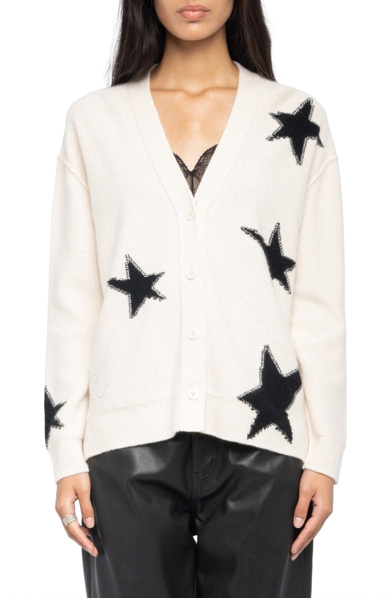 Zadig & Voltaire Mirka Star Cashmere Cardigan, Main, color, Ecru