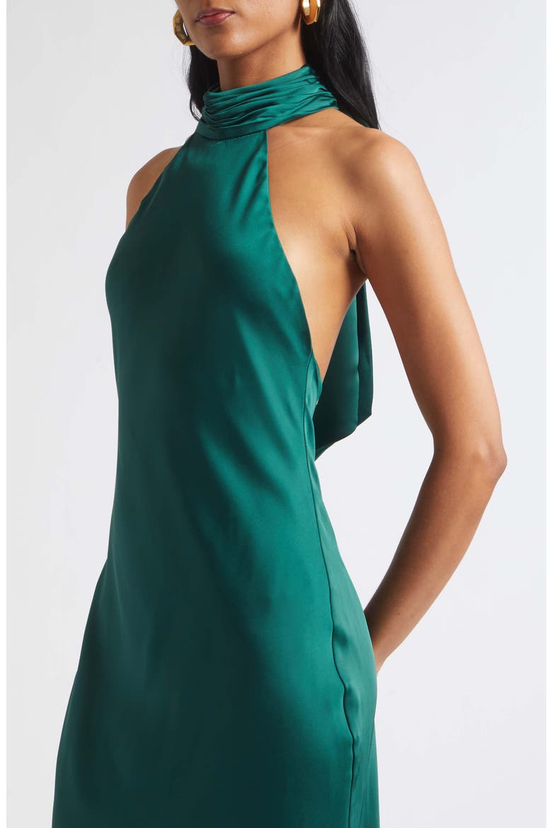 Tatiana Halter Neck Satin Gown, Alternate, color, DEEP EMERALD