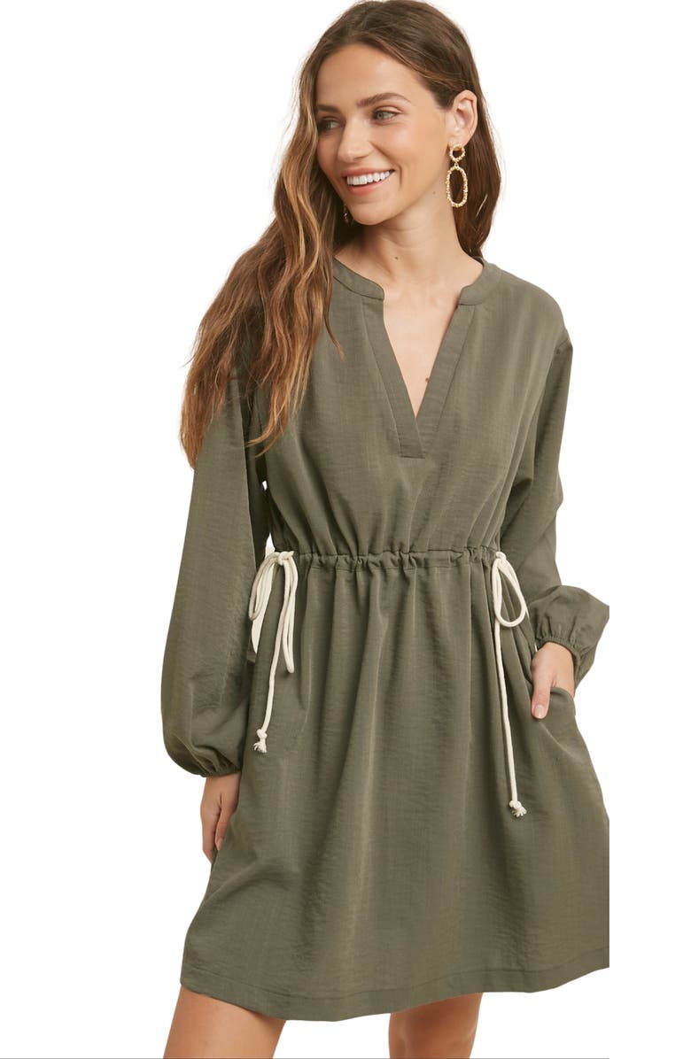 WISHLIST Long Sleeve Drawstring Dress, Alternate, color, Green Olive