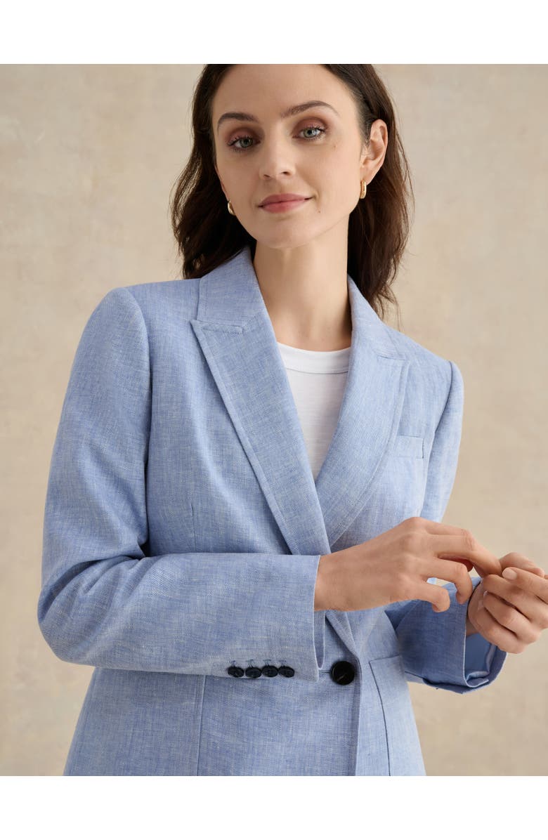 HOBBS LONDON Estella Double Breasted Linen Jacket, Alternate, color, Blue White