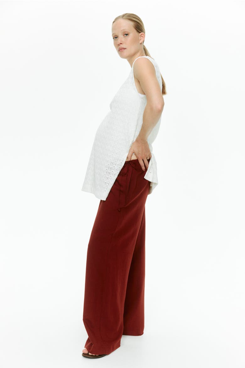 Mama Linen-blend Drawstring Trousers, Alternate, color, Dark red