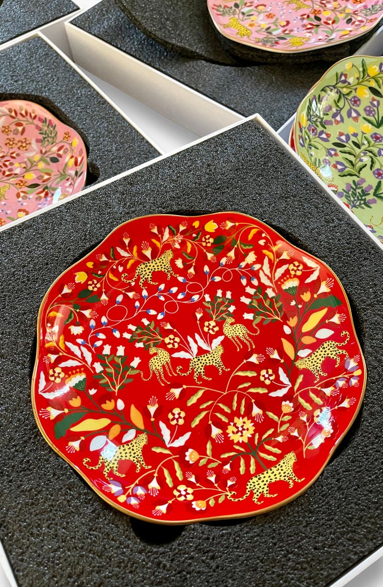 Jessie Zhao New York Leopards Forest Bone China Salad Plates, Set of Four, Alternate, color, Green