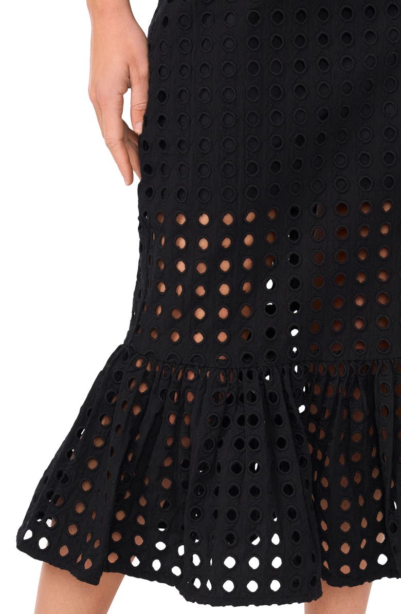 CeCe Eyelet Ruffle Hem Cotton Midi Skirt, Alternate, color, Rich Black