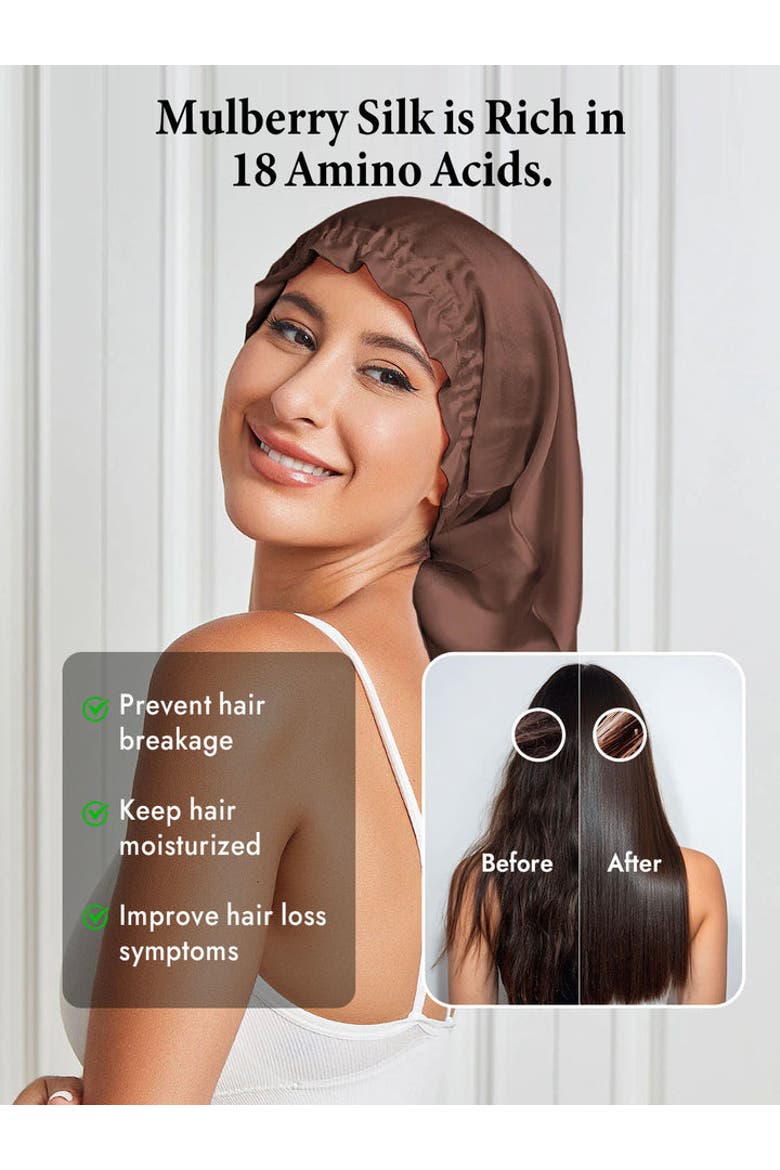 Elegant Long Pure Silk Bonnet, Alternate, color, Coffee