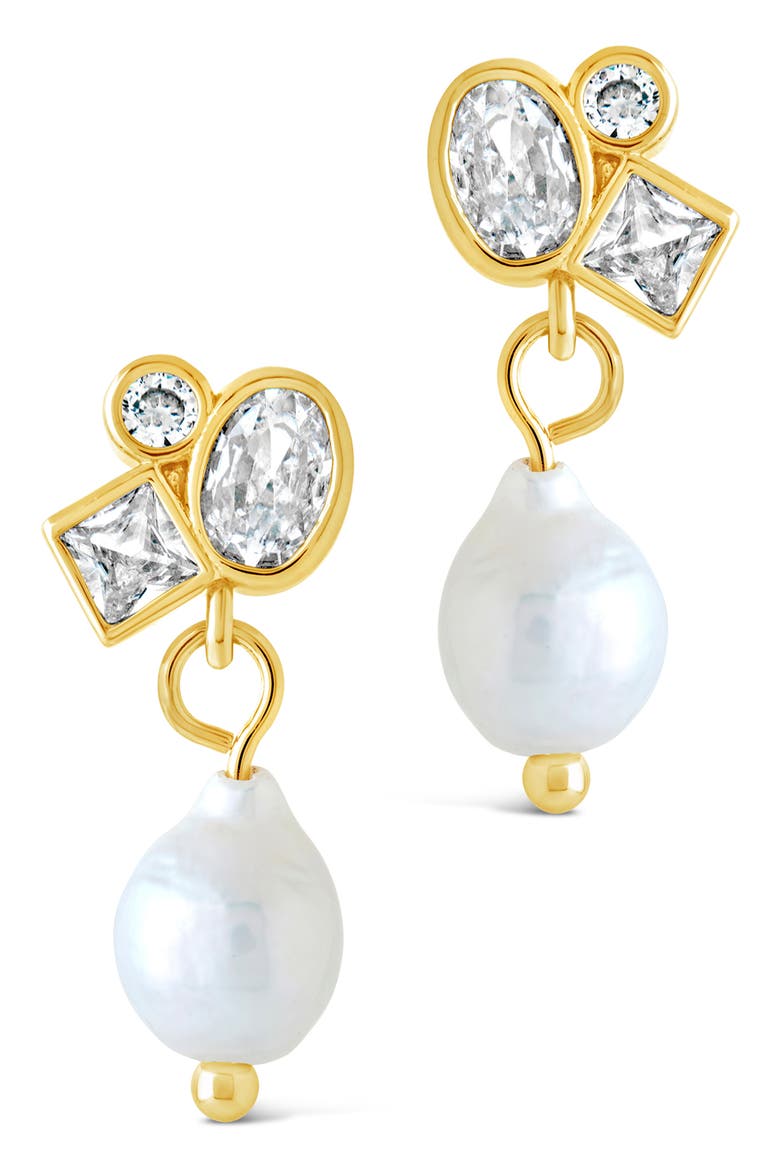 Penny Cubic Zirconia Cluster & Freshwater Pearl Drop Earrings, Alternate, color, GOLD