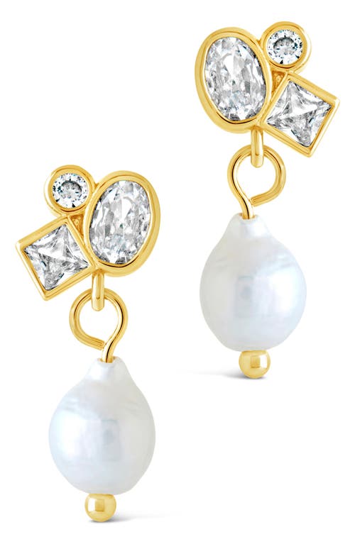 Sterling Forever Penny Cubic Zirconia Mother Of Pearl Cluster Stud Earrings In Gold