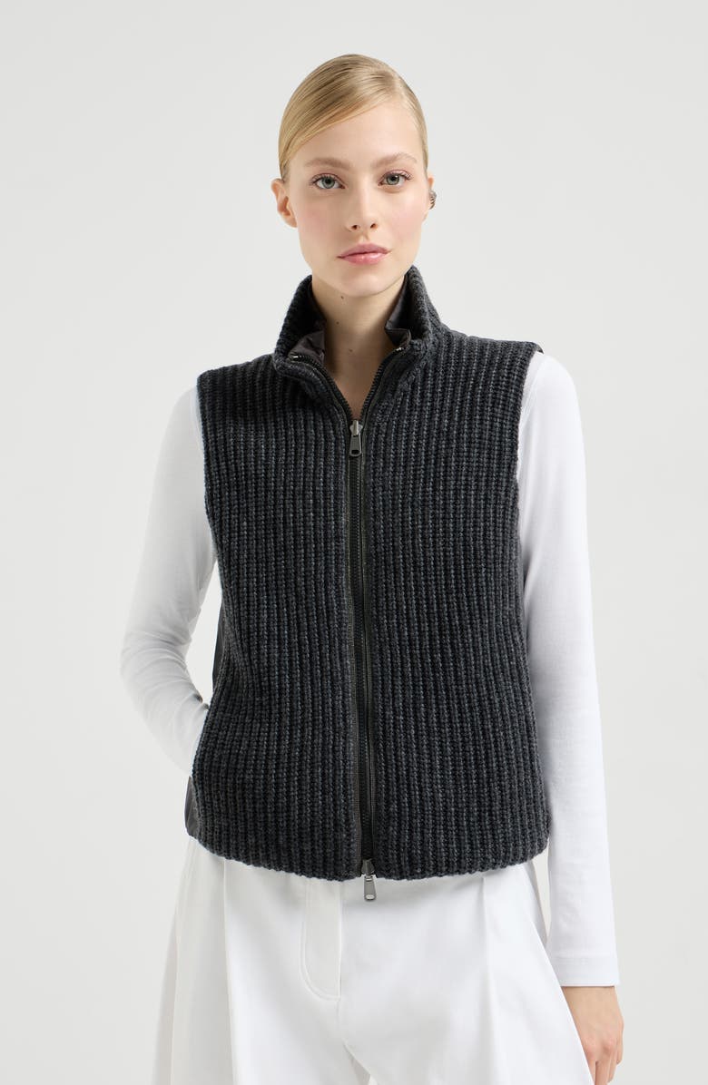 Brunello Cucinelli Cashmere down vest, Alternate, color, Lignite Grey