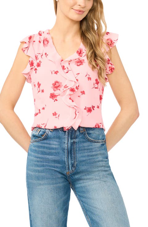 Ditsy Floral Ruffle Trim Top