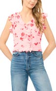 CeCe Ditsy Floral Ruffle Trim Top