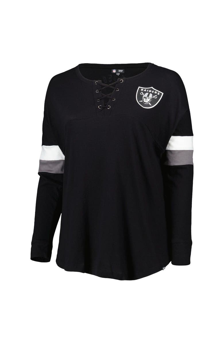 New Era Women's New Era Black Las Vegas Raiders Plus Size Athletic Varsity Lace-Up V-Neck Long Sleeve T-Shirt, Alternate, color,