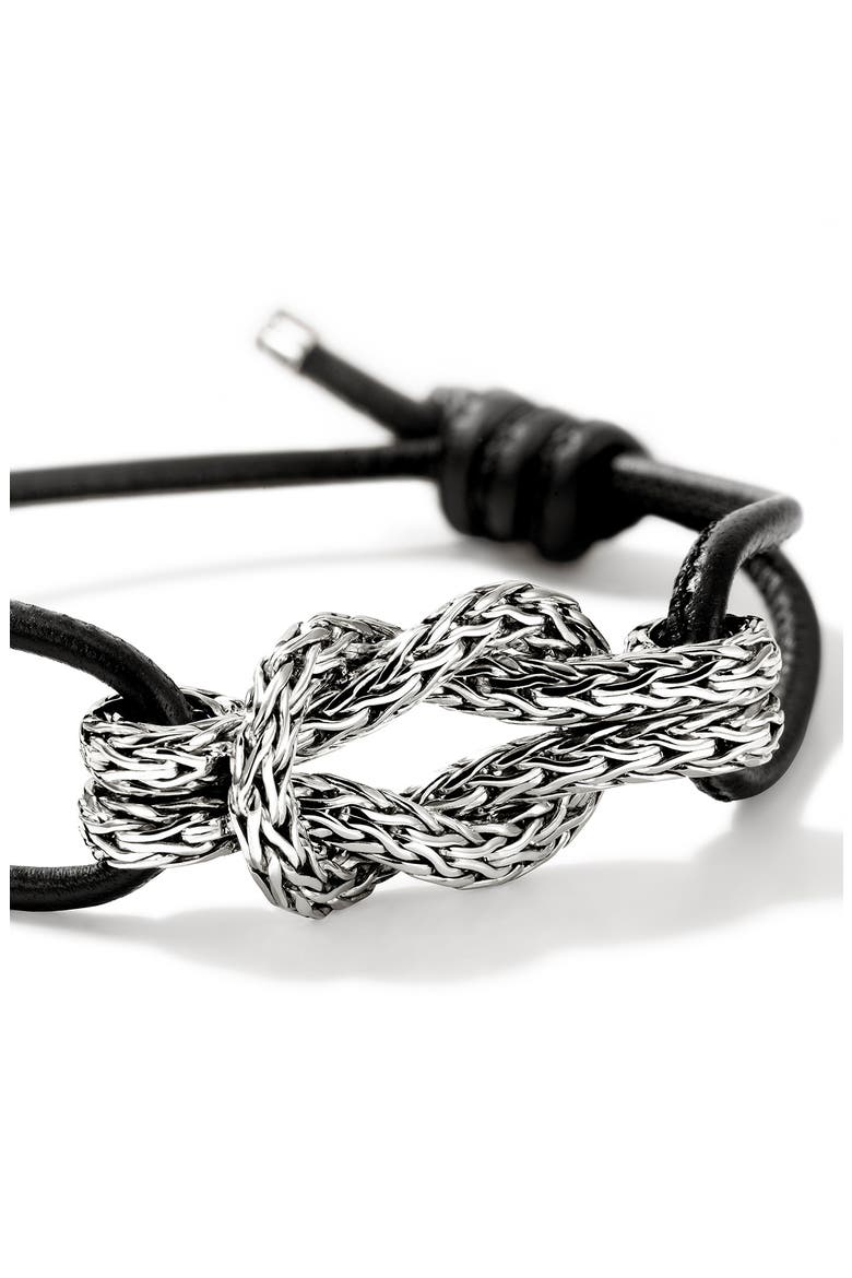 Love Knot Bracelet, Sterling Silver, Leather, 3.5MM, Alternate, color, SILVER/ BLACK