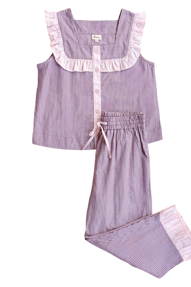 Cotton Ruffle Cropped Pajamas, Main, color, Burgundy Stripe Ruffle