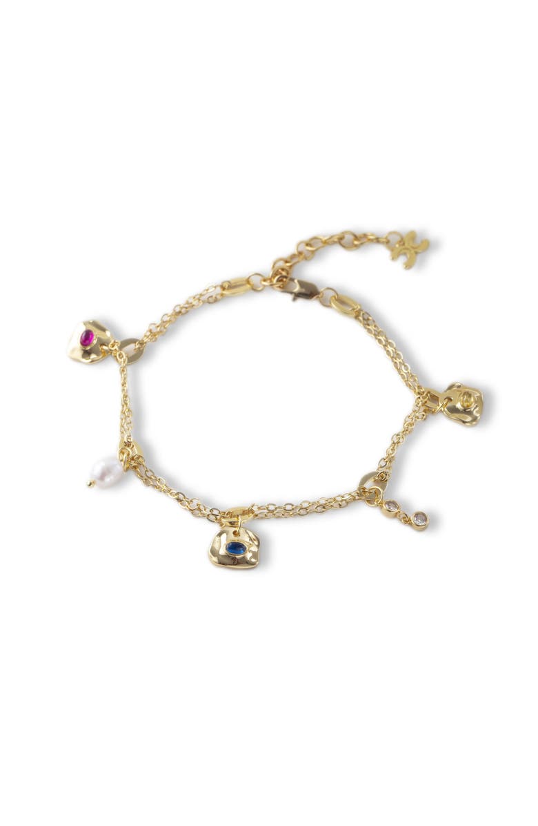 Classicharms Iris Colored Cubic Zirconia and Freshwater Pearl Charms Anklet, Main, color, Silver