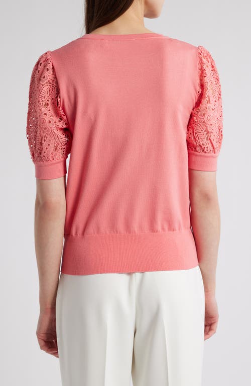 Shop Elie Tahari The Felicity Eyelet Embroidery Sleeve Sweater In Coral Rose
