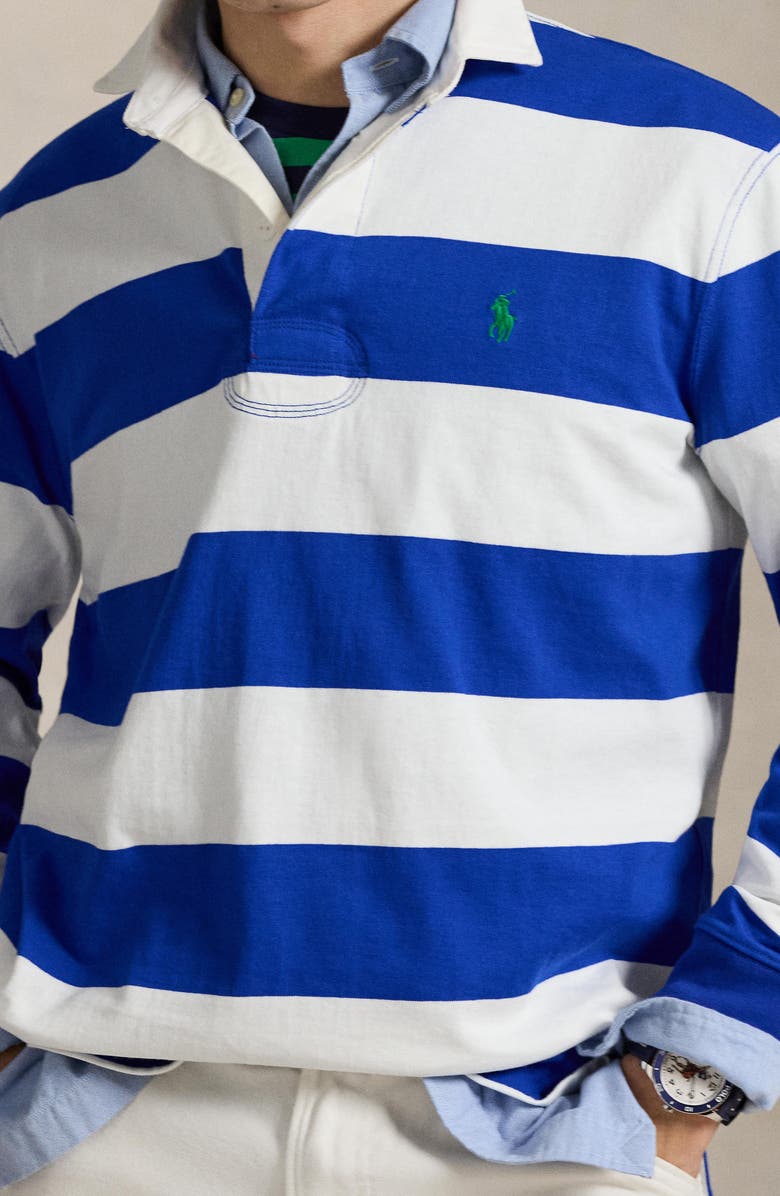 Polo Ralph Lauren The Iconic Rugby Stripe Long Sleeve Polo, Alternate, color, Pacific Royal/ Cls Oxfrd White