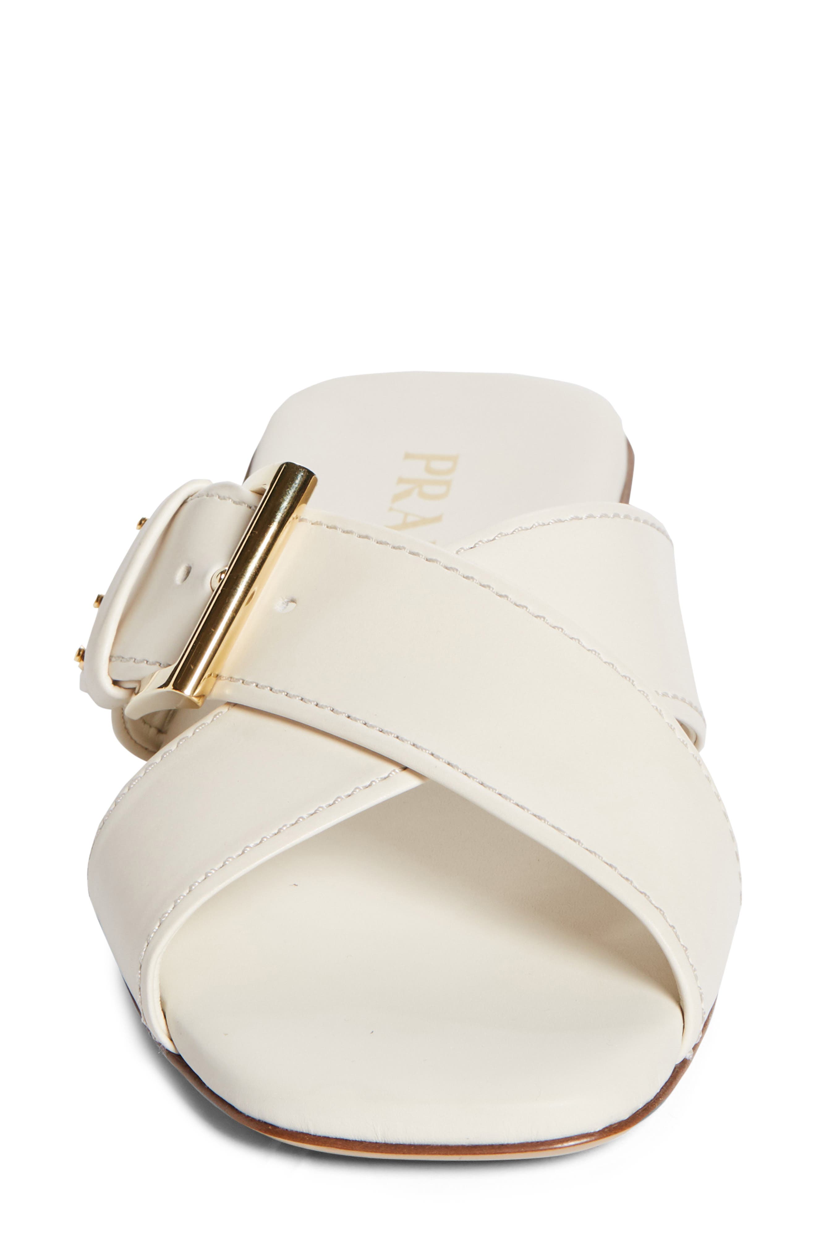 Prada Square Toe Flat Sandal, Alternate, color, Talco