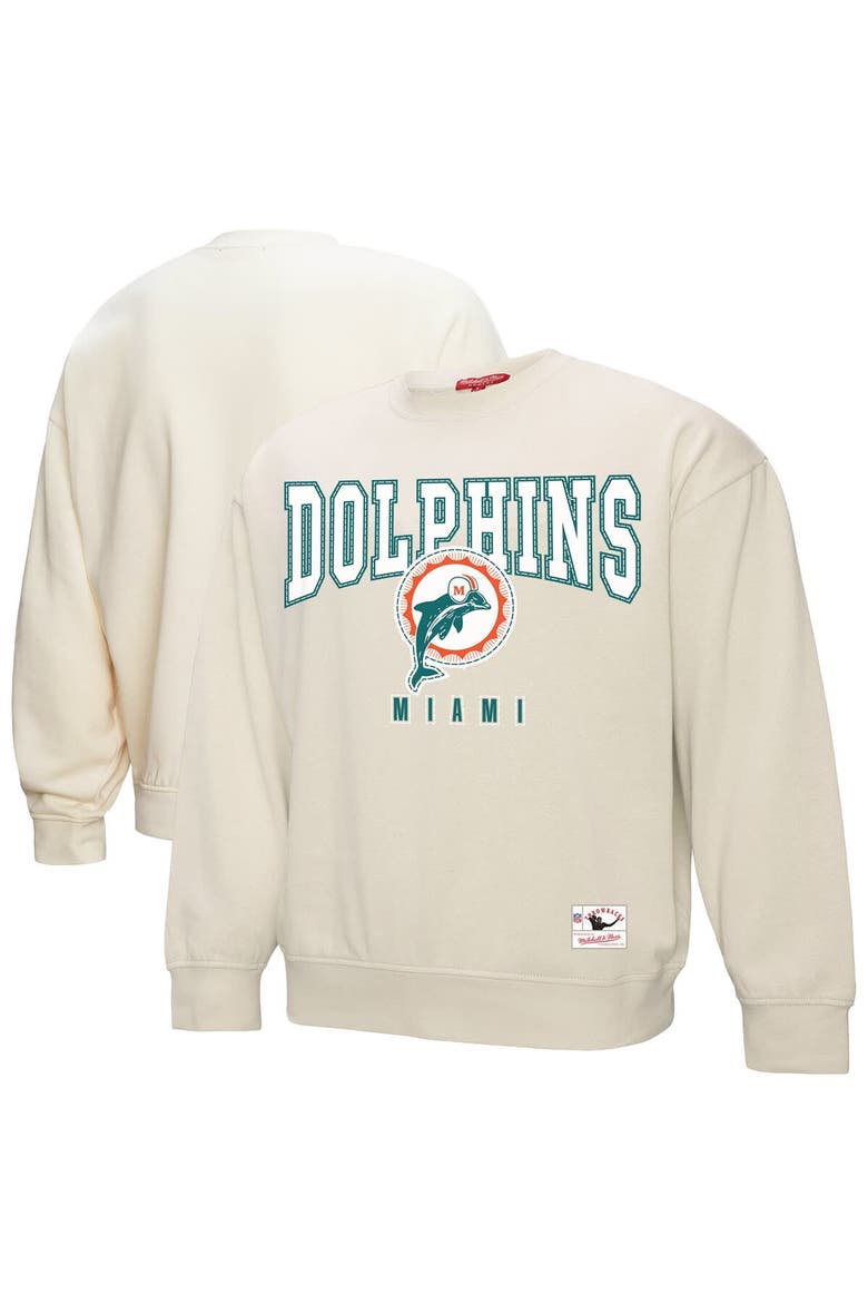 Women's Mitchell & Ness Cream Miami Dolphins Fandom Fleece Pullover Sweatshirt, Main, color, Cream