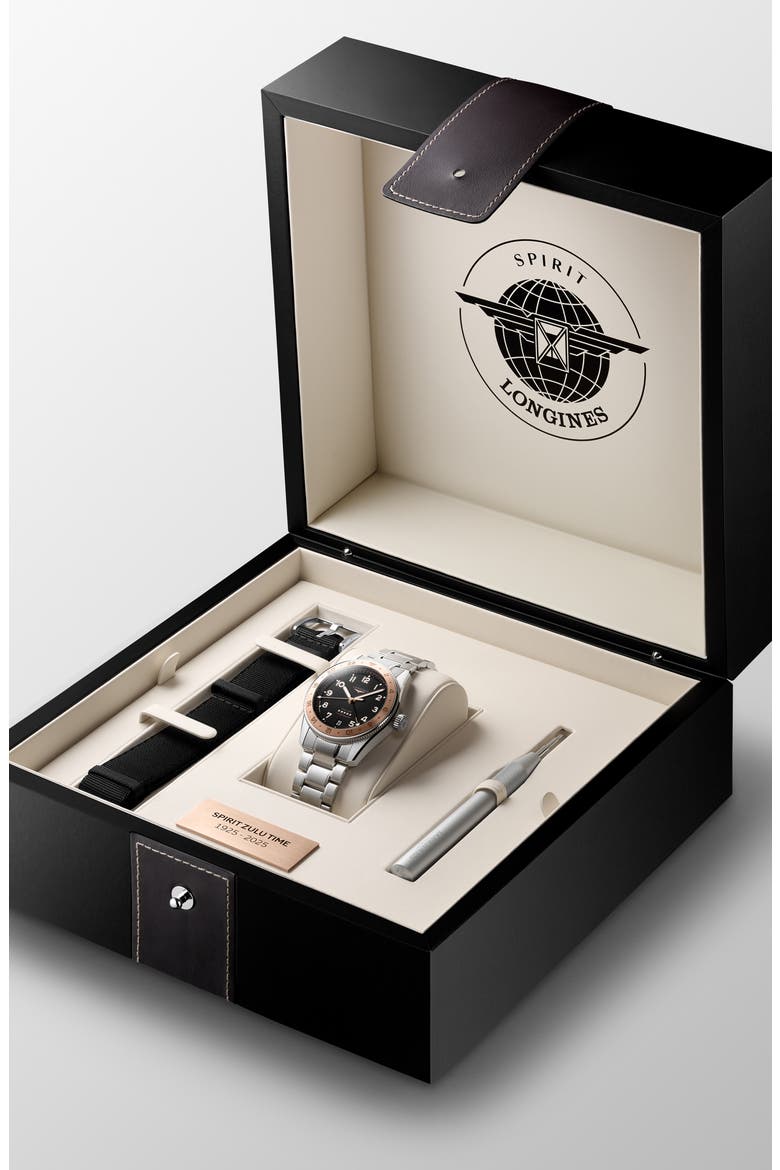 Spirit Zulu Time 1925 GMT Automatic Bracelet Watch, 39mm, Alternate, color, BLACK