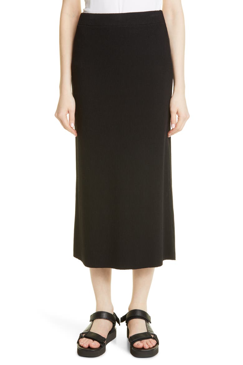 Ribbed Midi Skirt, Main, color, BLACK