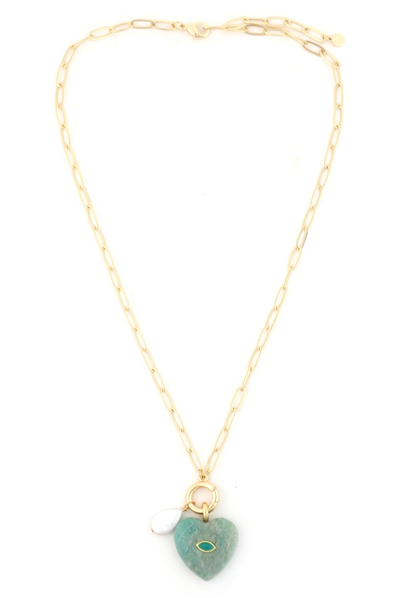 Amazonite & Freshwater Pearl Pendant Necklace, Main, color, GREEN