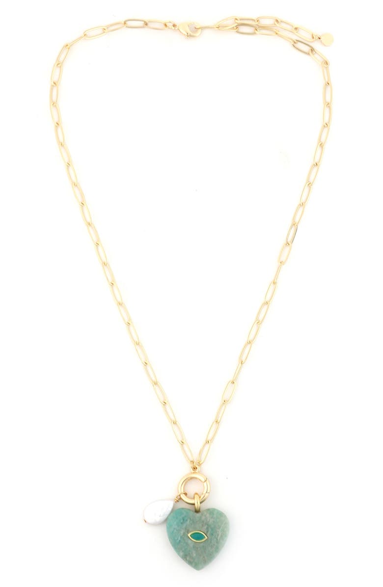 Panacea Amazonite & Freshwater Pearl Pendant Necklace, Main, color, Green