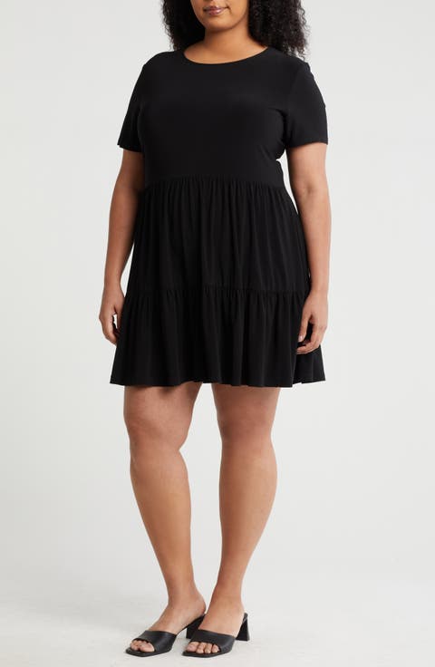 Short Sleeve Babydoll Dress (Plus)