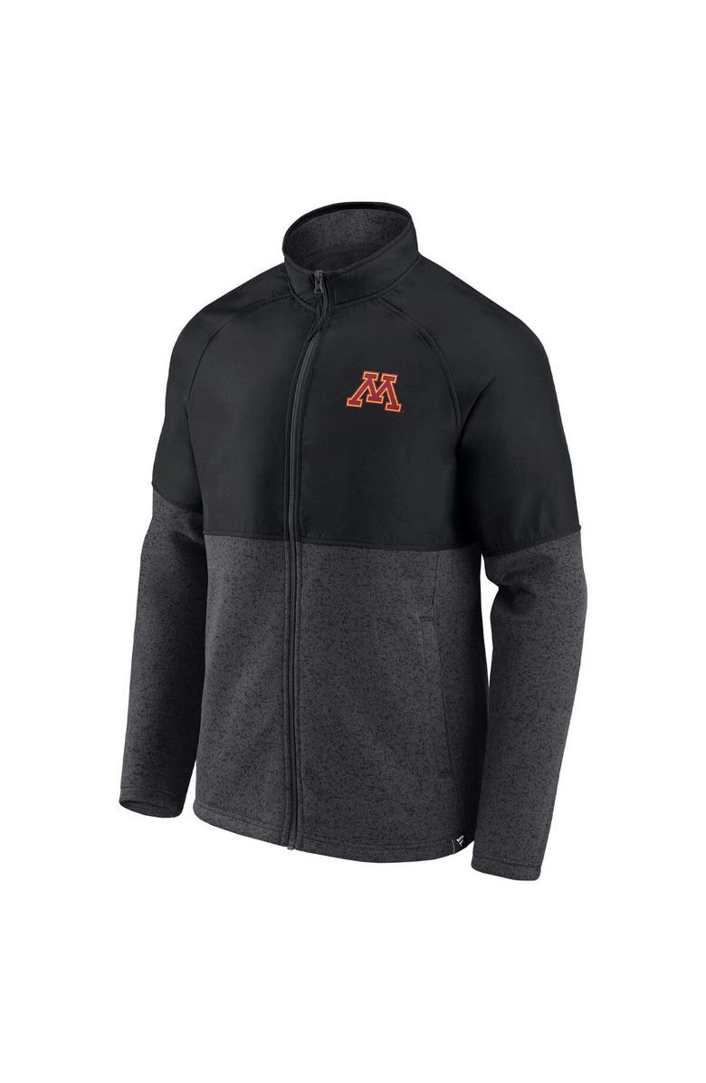 FANATICS Men's Fanatics Branded Black/Heathered Charcoal Minnesota Golden Gophers Durable Raglan Full-Zip Jacket, Alternate, color,