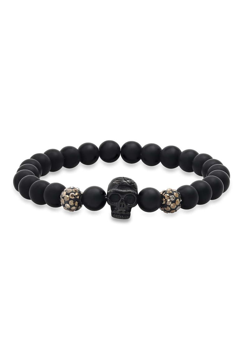 Men's Skull Lava Bead Bracelet, Main, color, BLACK