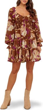 FLYING TOMATO Floral Long Sleeve Tiered Babydoll Dress