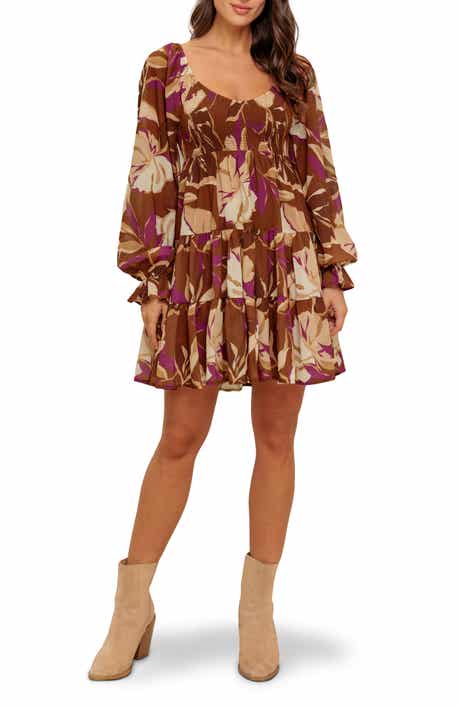 FLYING TOMATO Floral Long Sleeve Tiered Babydoll Dress