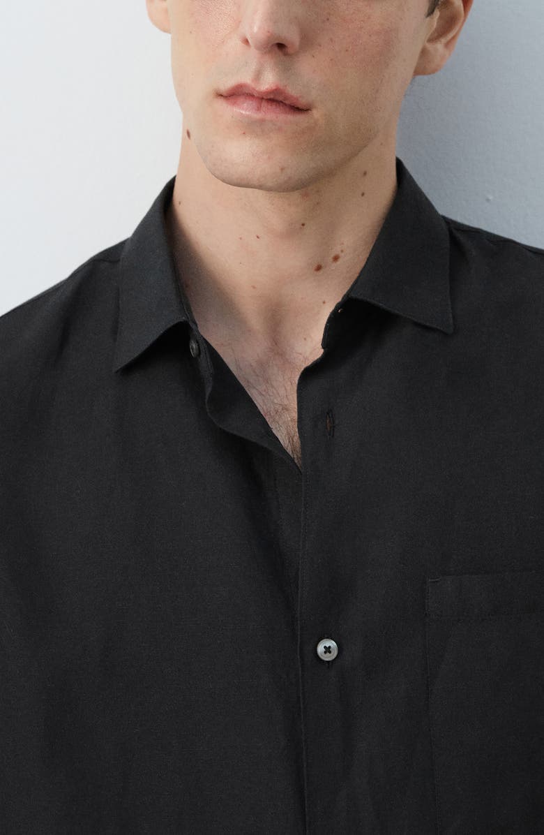 MANGO Short Sleeve Button-Up Shirt, Alternate, color, Black