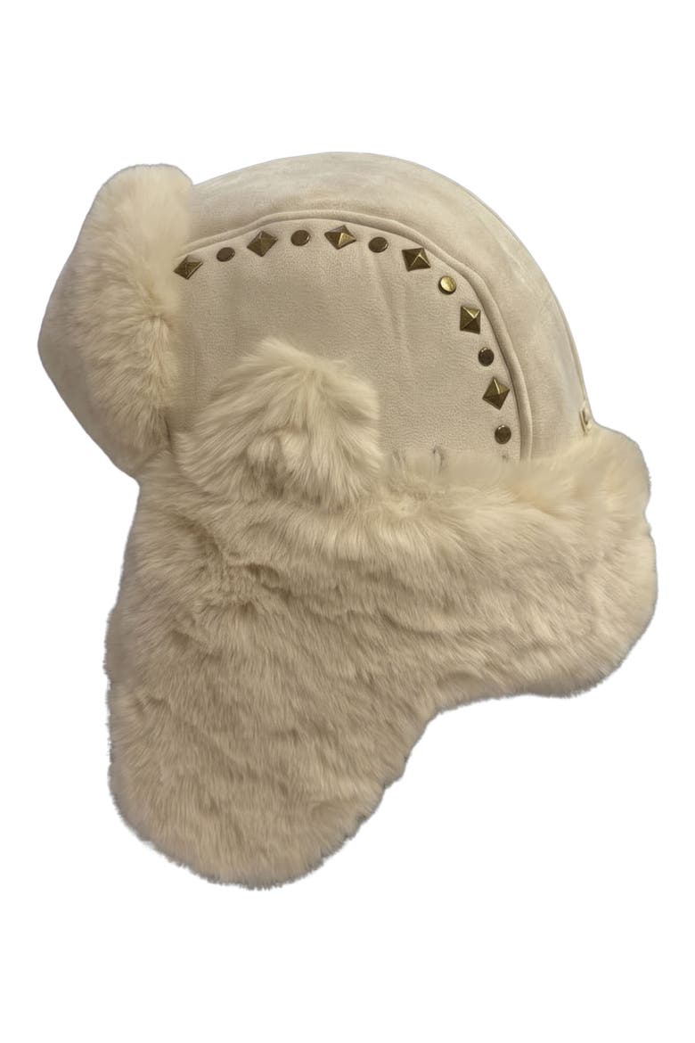 Studded Faux Fur Trapper Hat, Alternate, color, IVORY