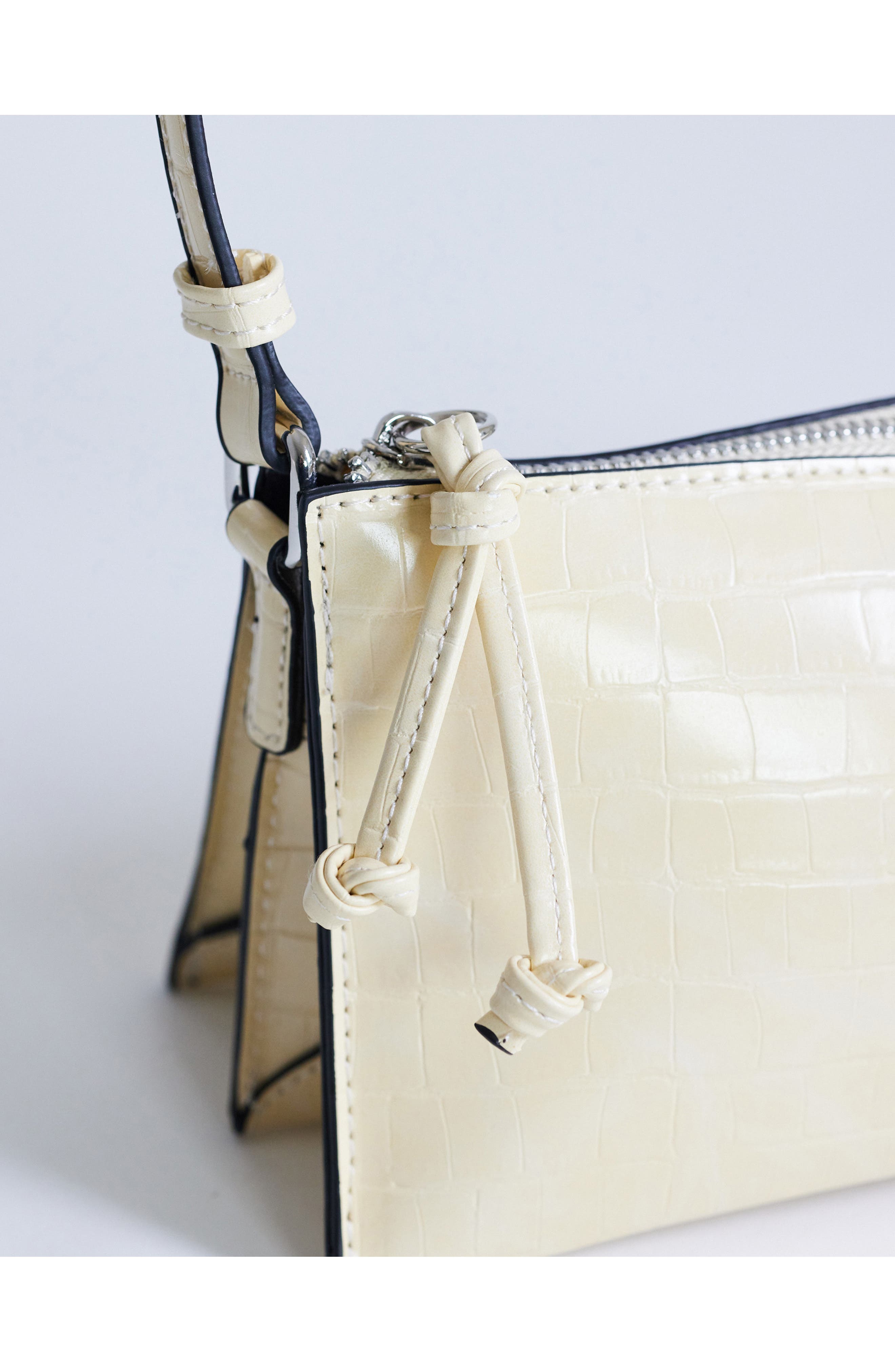 Simone Croc Embossed Faux Leather Shoulder Bag, Alternate, color, IVORY