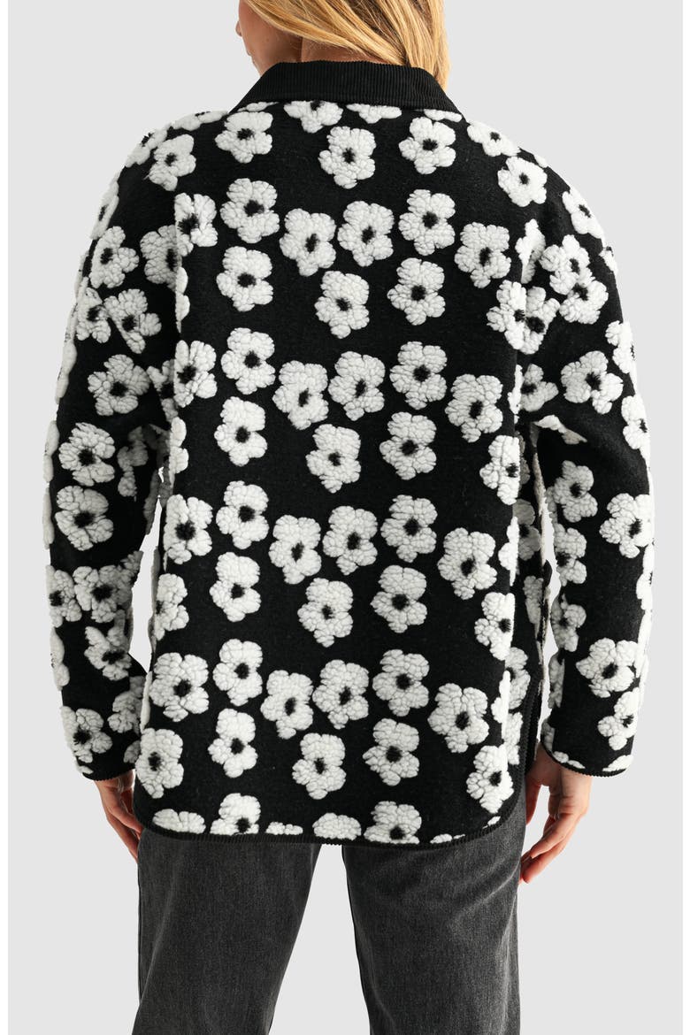 Floral High Pile Fleece Jacket, Alternate, color, BLACK WHITE