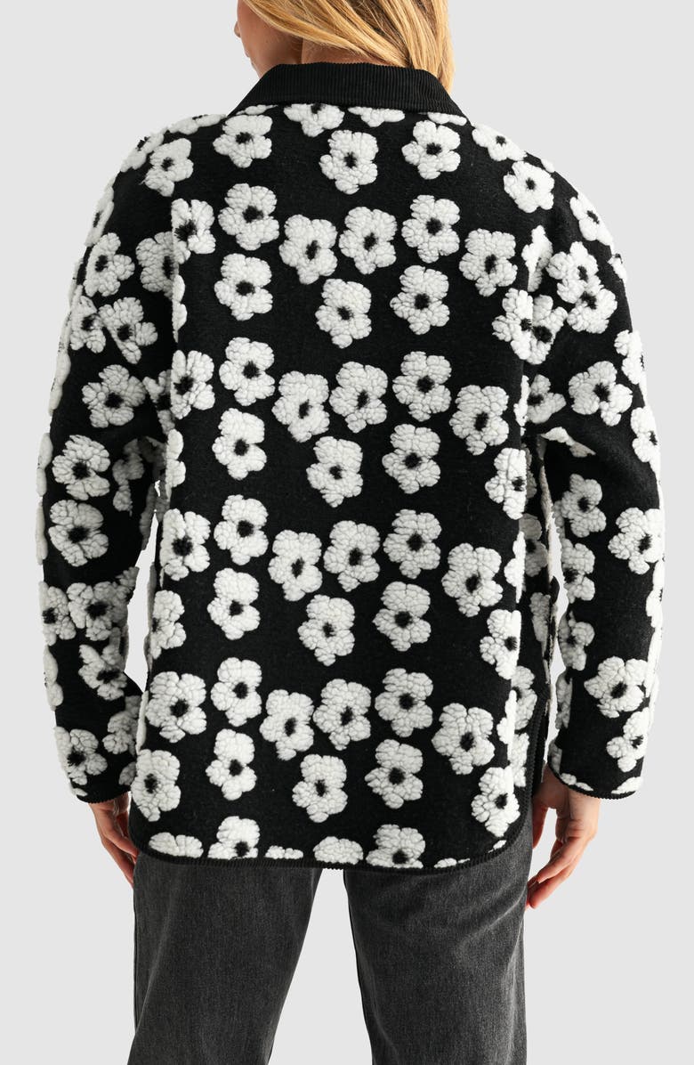 All in Favor Floral High Pile Fleece Jacket, Alternate, color, Black White
