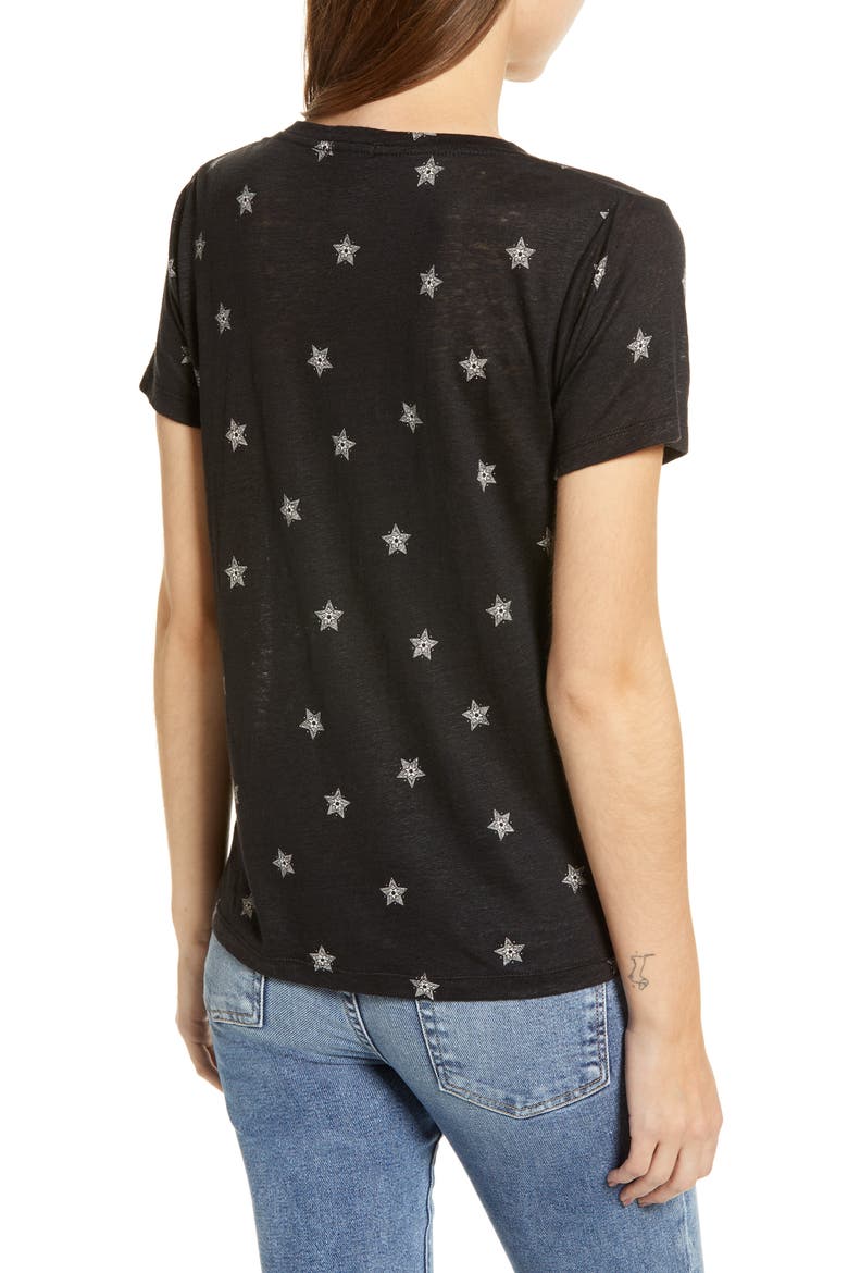 Cara V-Neck Slub Knit Tee, Alternate, color, BLACK RIVET STAR