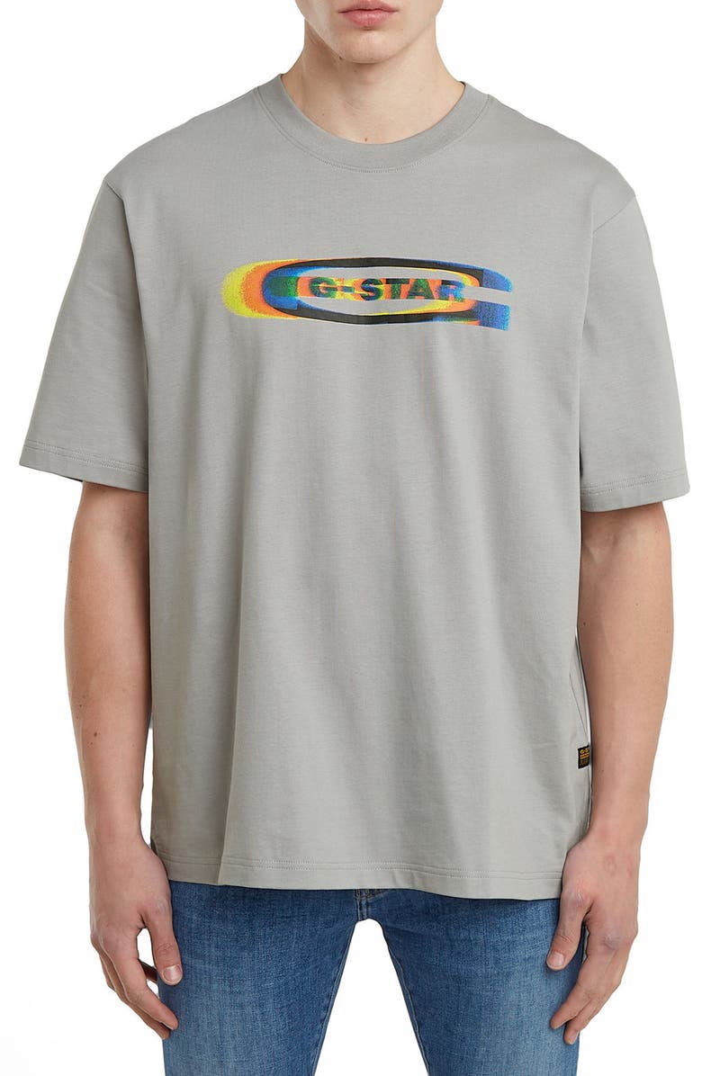 G-STAR Color Shift Old Skool Box Logo Organic Cotton Graphic T-Shirt, Main, color, Grey Alloy