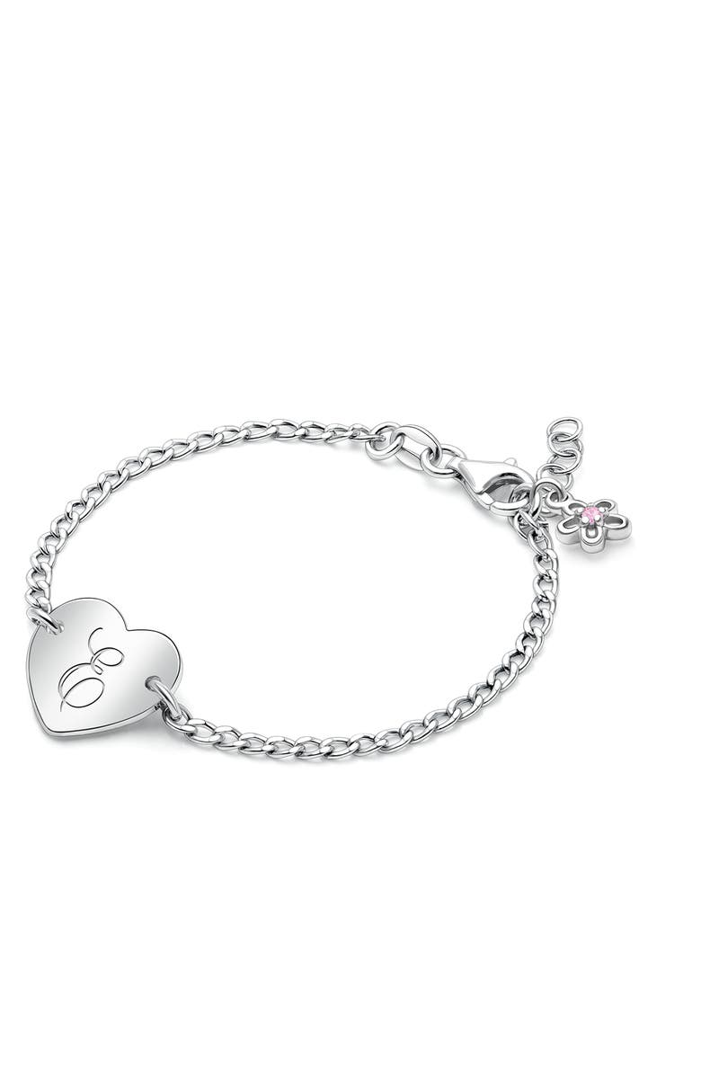 Tiny Blessings Sterling Silver Lovely Heart ID Bracelet & Engraved Initial 6" Bracelet, Main, color, 