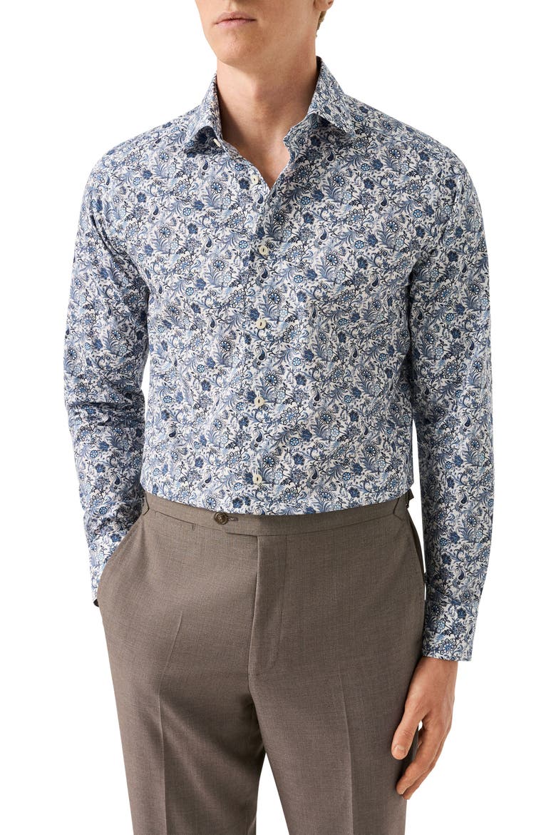 Slim Fit Paisley Print Cotton Dress Shirt, Main, color, MEDIUM BLUE
